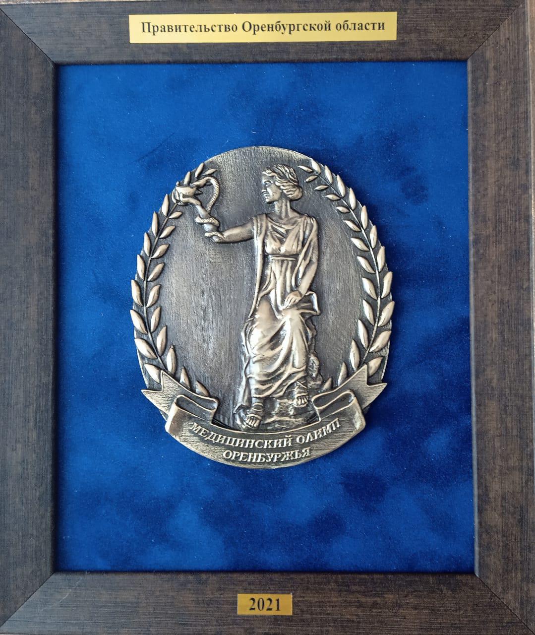 Награда «Дипломом премии профессионального признания «Медицинский Олимп Оренбуржья»